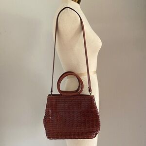 Fossil Brown Genuine Leather Woven Crossbody Bag
